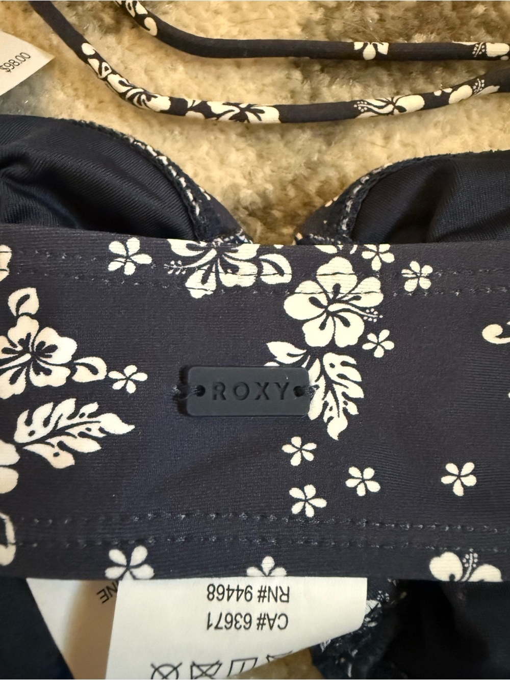 Roxy Navy and White Floral Bandeau Bikini Set - Picture 2 of 4